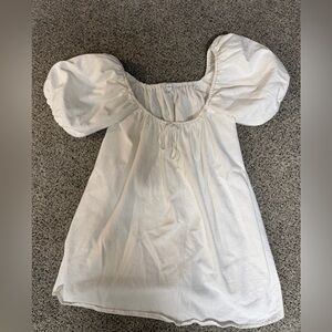 White Puff-Sleeve Peasant Dress